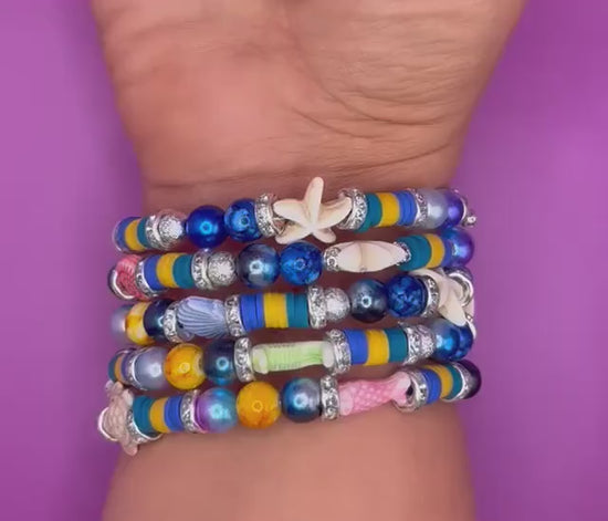 Handmade Beaded Ocean Charm Bracelet: Colorful Sea Turtle Wraparound