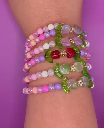Pastel Resin Bead Bracelet – Handmade Stretch Bracelet with Kawaii Flower Bead Bracelet – Handmade Pastel Spring Accessory tulips summer