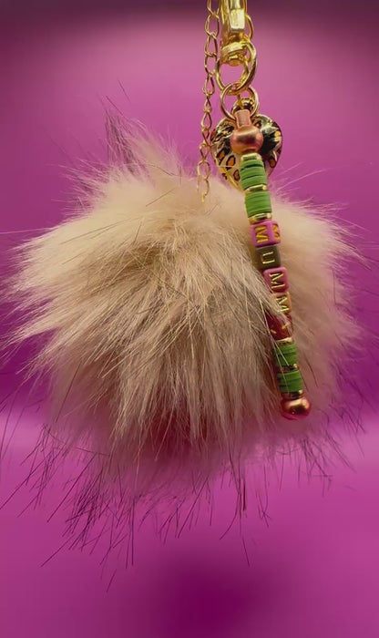 Beaded Keyring Keychain with Pendant - Colorful and Trendy Accessory for Keys and Handbags leopard print heart and mummy beads fluffy ball gift for mum