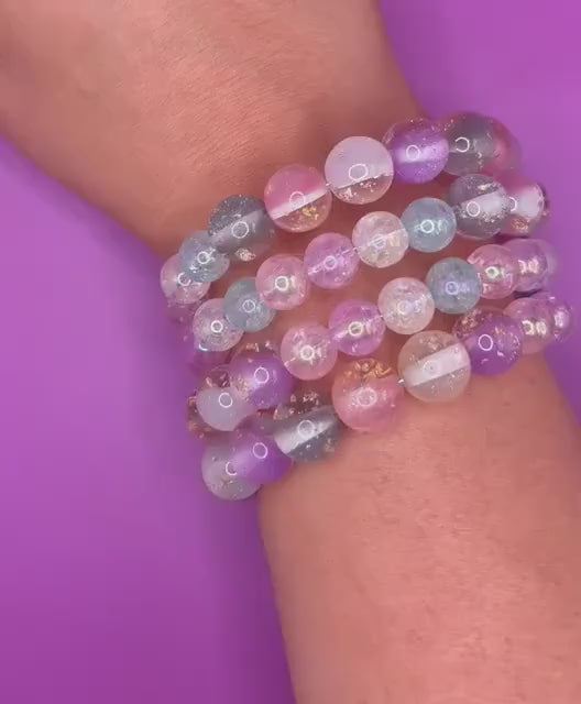 Pastel Glitter Resin Bead Bracelet – Handmade Stretch Bracelet with Gold Foil, Kawaii Aesthetic Jewelry, Cute Gift for Her wrap  Bracelet