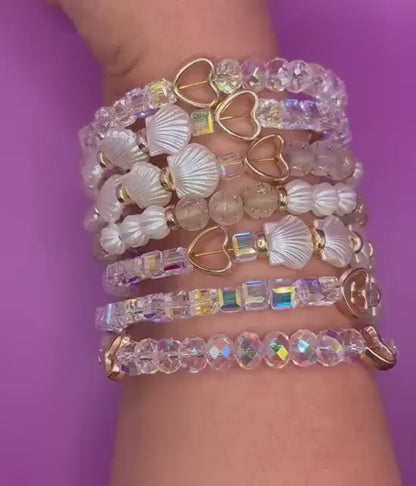 Wraparound Beaded Bracelet: Seashell, Star & Crystal Heart Charms