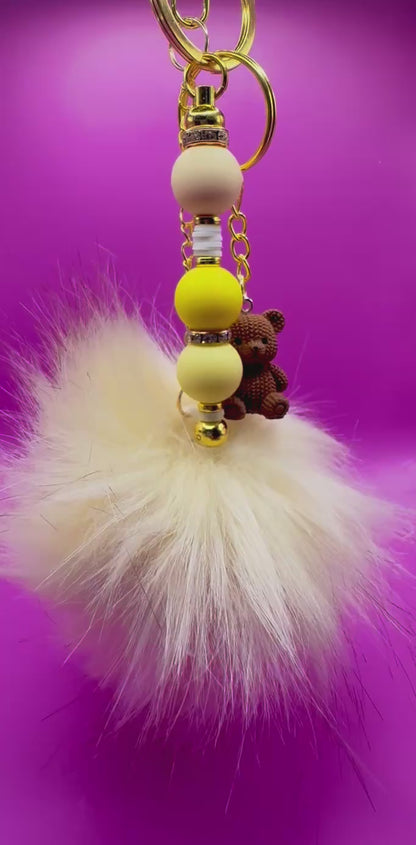 Stylish Beaded Keyring Keychain with Decorative Pendant - Perfect for Personalizing Keys and Bags - Trendy Accessory with teddy bear pendant