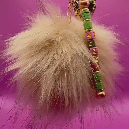 Beaded Keychain: Leopard Heart, Fluffy Ball, Mummy Charm